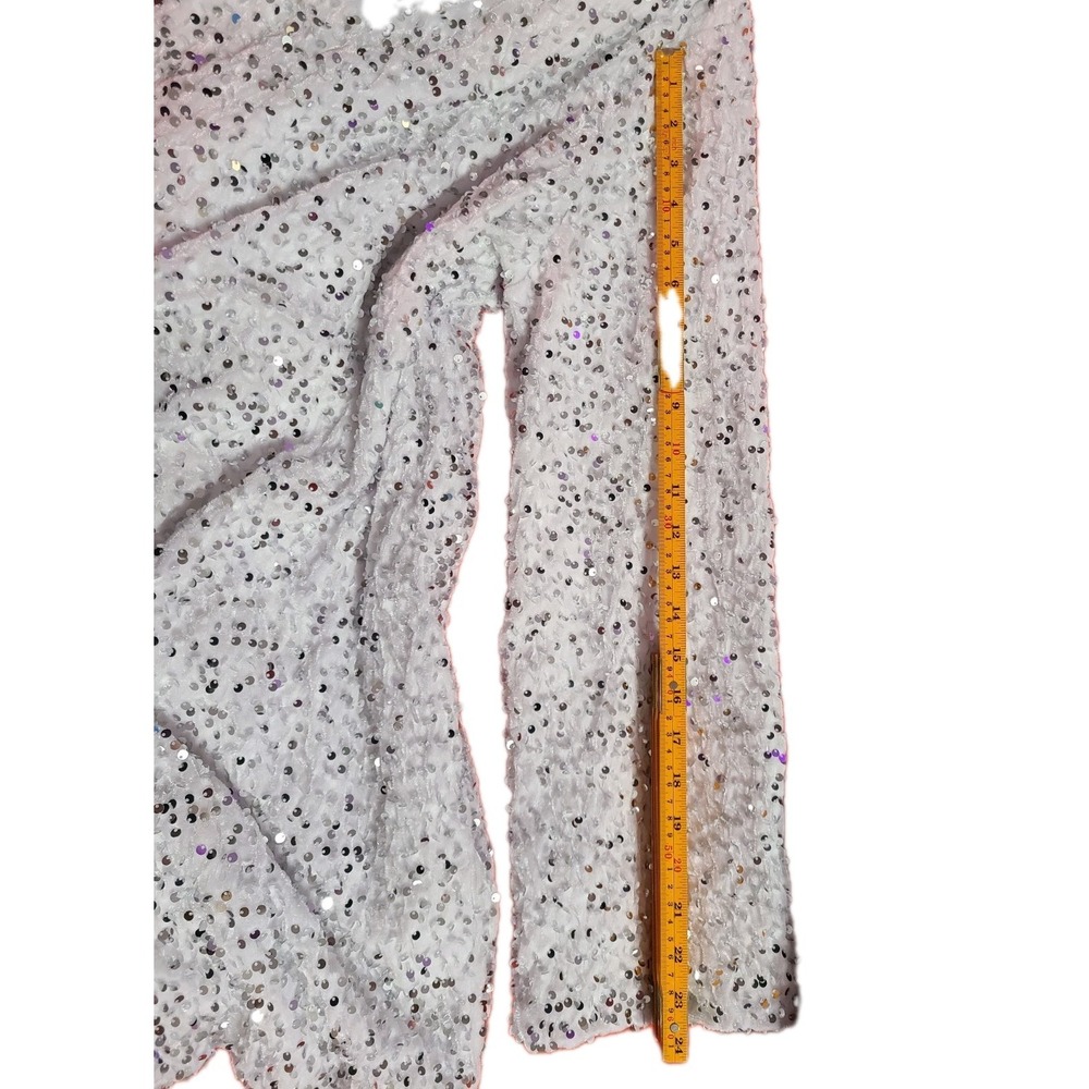 White Sequin Tunic Dress Oversized Top Black Bow Back Glam Party Handmade OS - Picture 3 of 7